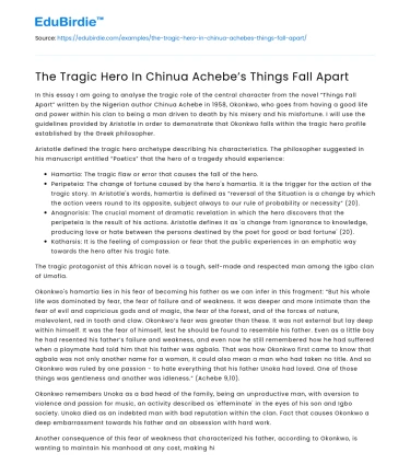 The Tragic Hero In Chinua Achebe’s Things Fall Apart