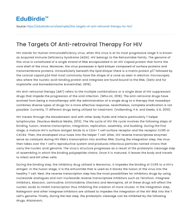 The Targets Of Anti-retroviral Therapy For HIV