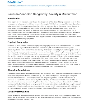 Issues In Canadian Geography: Poverty & Malnutrition