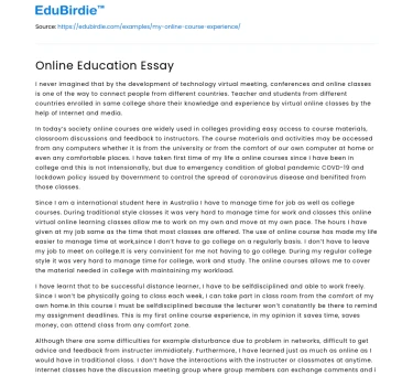Online Learning: A Transformative Educational Experience