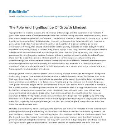 The Role And Significance Of Growth Mindset