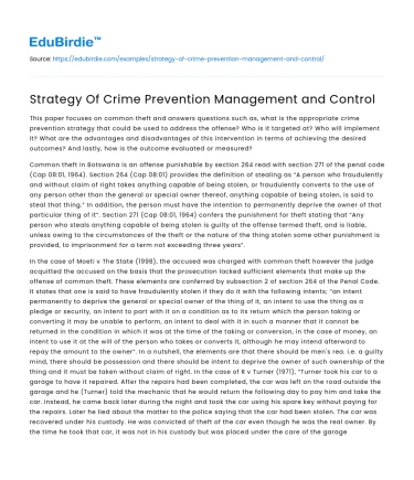 Strategy Of Crime Prevention Management and Control