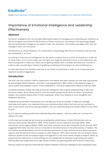 Importance of Emotional Intelligence and Leadership Effectiveness