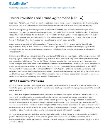 China Pakistan Free Trade Agreement (CPFTA)