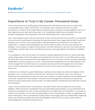 Importance of Trust in My Career: Persuasive Essay