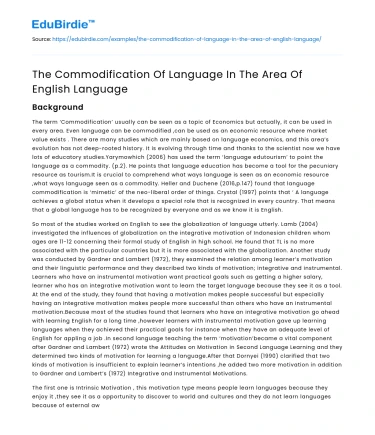 The Commodification Of Language In The Area Of English Language