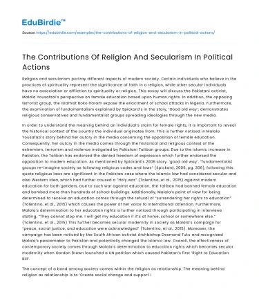 The Contributions Of Religion And Secularism In Political Actions