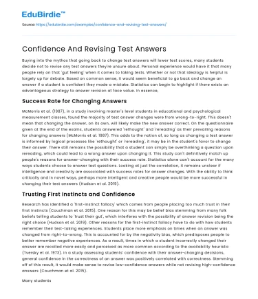 Confidence And Revising Test Answers