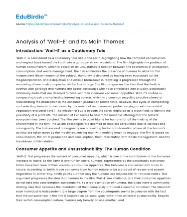 Analysis of ‘Wall-E’ and Its Main Themes