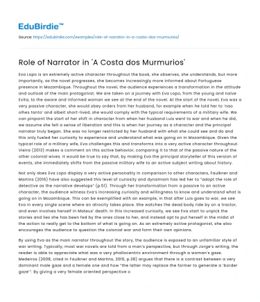 Role of Narrator in ‘A Costa dos Murmurios’