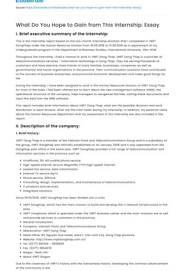 What Do You Hope to Gain from This Internship: Essay