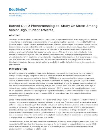 Stress Among Senior High Student Athletes: A Phenomenological Study
