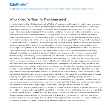 Who Killed William in Frankenstein?
