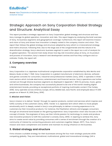 Strategic Approach on Sony Corporation Global Strategy and Structure