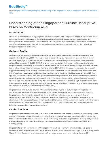 Singaporean Culture on Confucian Asia