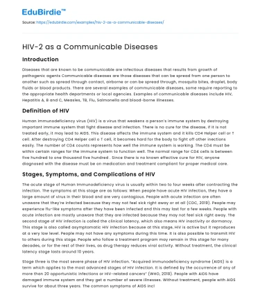HIV-2 as a Communicable Diseases