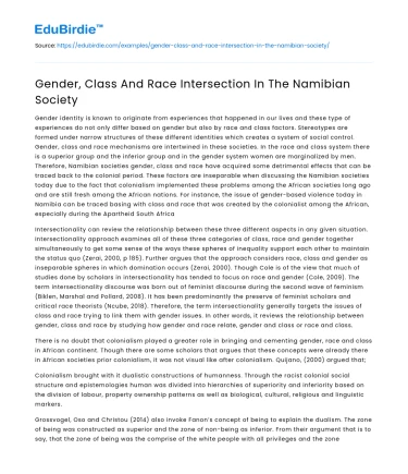Gender, Class And Race Intersection In The Namibian Society