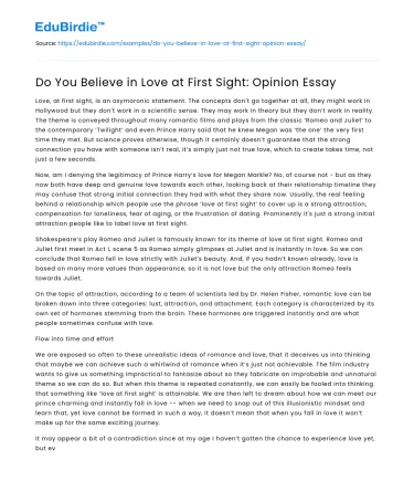 Do You Believe in Love at First Sight: Opinion Essay