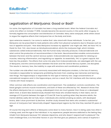 Legalization of Marijuana: Good or Bad?