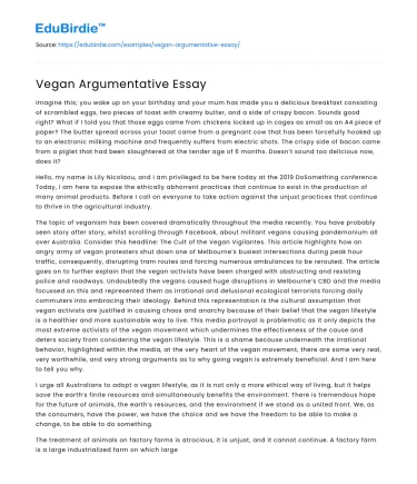 Vegan Argumentative Essay