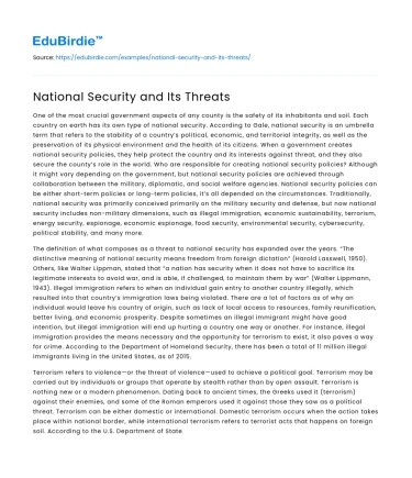 National Security and Its Threats