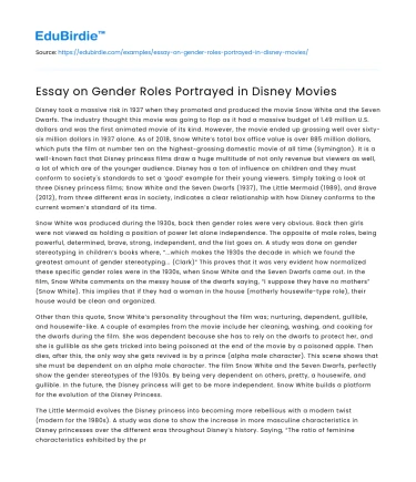 Essay on Gender Roles Portrayed in Disney Movies