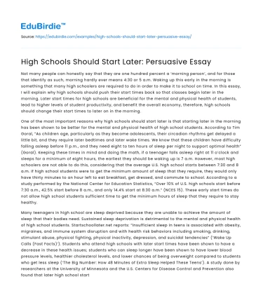 High Schools Should Start Later: Persuasive Essay