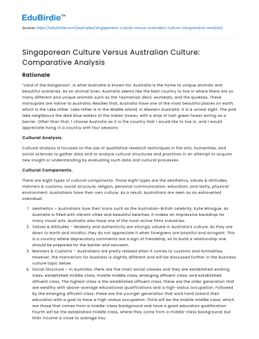 Singaporean Culture Versus Australian Culture: Comparative Analysis