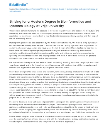 Master’s in Bioinformatics at Vrije University