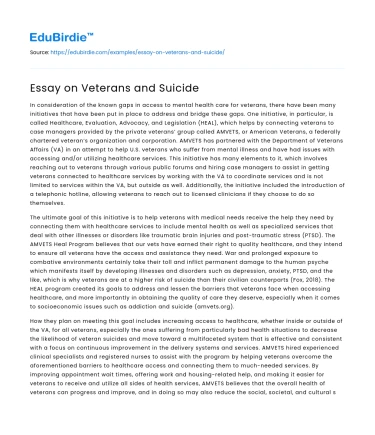 Essay on Veterans and Suicide
