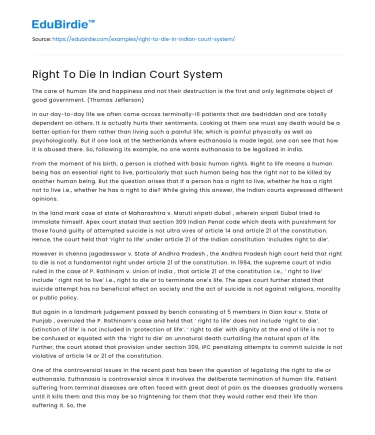 Right To Die In Indian Court System