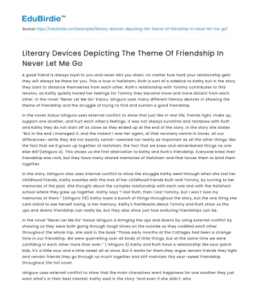 Literary Devices Depicting The Theme Of Friendship In Never Let Me Go