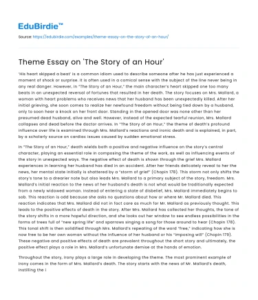 Theme Essay on ‘The Story of an Hour’