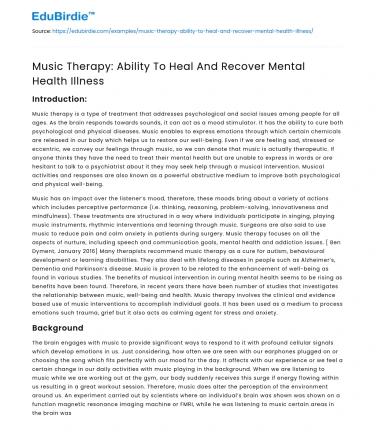 Music Therapy: Ability To Heal And Recover Mental Health Illness