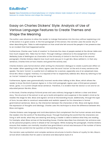 Analysis of Charles Dickens’ Language Features in Creating Themes