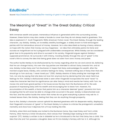 The Meaning of “Great” in The Great Gatsby: Critical Essay