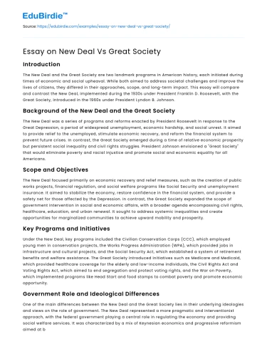 Essay on New Deal Vs Great Society