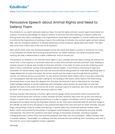 Persuasive Speech about Animal Rights and Need to Defend Them