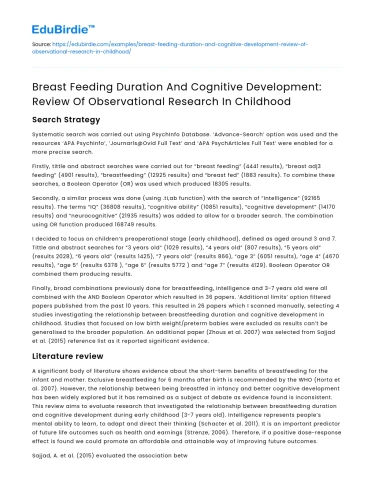 Breastfeeding Duration & Cognitive Development in Childhood