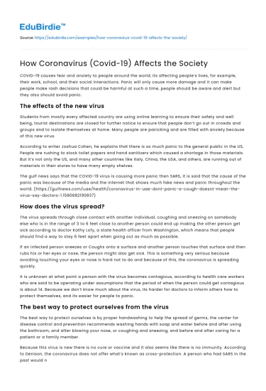 How Coronavirus (Covid-19) Affects the Society