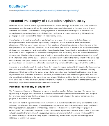 Personal Philosophy of Education: Opinion Essay