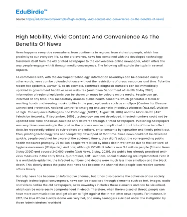 High Mobility, Vivid Content And Convenience As The Benefits Of News