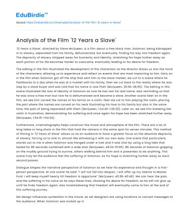 Analysis of the Film ’12 Years a Slave’