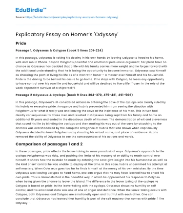 Explicatory Essay on Homer’s ‘Odyssey’