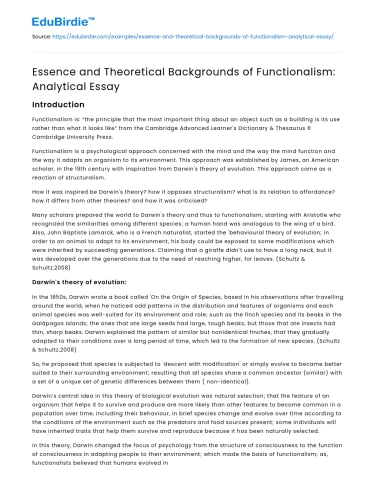 Essence and Theoretical Backgrounds of Functionalism: Analytical Essay