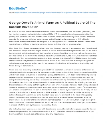 Orwell’s Animal Farm: Satire of Russian Revolution