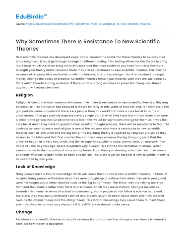 Why Sometimes There Is Resistance To New Scientific Theories