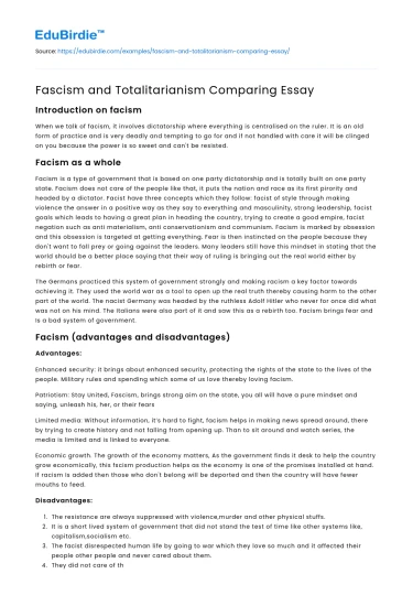 Comparative Analysis of Fascism and Totalitarianism