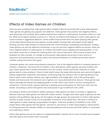 Effects of Video Games on Children