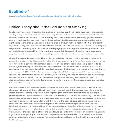 Critical Essay about the Bad Habit of Smoking